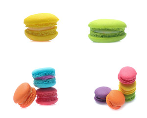 Colorful  macaron isolated on white background  (Mix, set , collection)