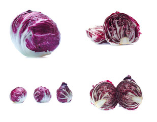 Radicchio, red salad isolated on white background (set  mix   collection)