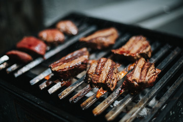 delicious steaks on a barbecue grill