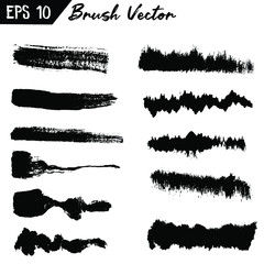 Paint Brush Strokes, Black Grunge Brushes. Illustration Vector