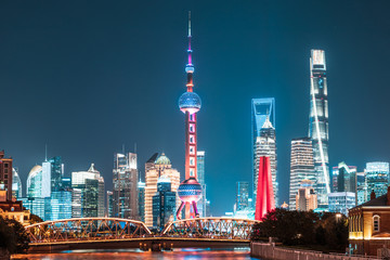 Fototapeta na wymiar Night view of modern city in Shanghai, China