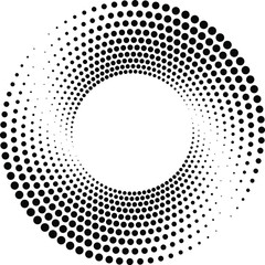 Halftone dots in round form. Geometric art. Trendy design element for border frame, logo, tattoo, sign, symbol, web pages, prints, posters, template, pattern and abstract background