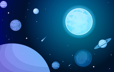 Planet Star Sun Moon Space Flat Vector Illustration