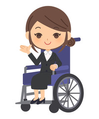 車いすに乗って指示を出す会社員