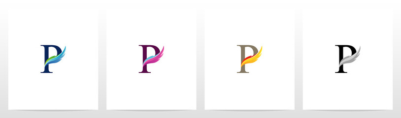 Feather On Letter Logo Design P - obrazy, fototapety, plakaty