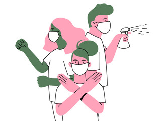 Group of people wearing surgical mask, fighting and prevent COVID-19