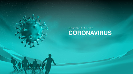 Novel coronavirus in China (2019-nCoV), 3D vector illustration background of people ran avoid viruses.