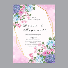 Elegant wedding card template with classic blue floral and leaves
