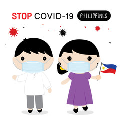 Philippines People to Wear National Dress and Mask to Protect and Stop Covid-19. Coronavirus Cartoon Vector for Infographic.  