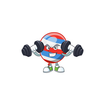 Mascot design of grinning Fitness exercise independence day balloon lift up barbells