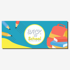 Back to school banner template consisting of school items and elements. Vector illustration. Suitable for banners, posters, flyers. Creative design advertising vector illustration.