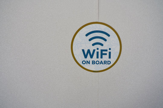 HONG KONG, CHINA - CIRCA APRIL, 2019: close up shot of WiFi sign on board Singapore Airlines Airbus A350.