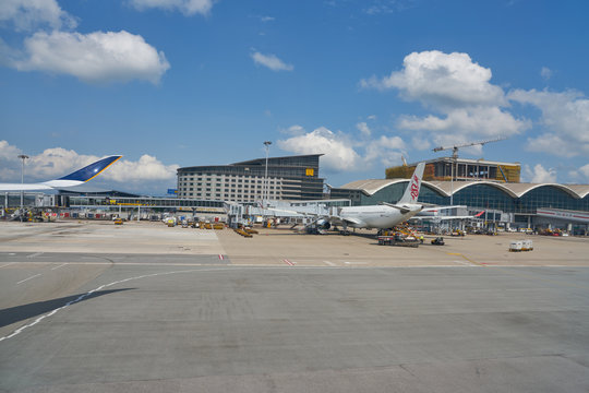 HONG KONG, CHINA - CIRCA APRIL, 2019: Cathay Dragon Airbus A-330 on tarmac in Hong Kong International Airport.