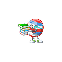 A hard-working student in independence day balloon cartoon design with book