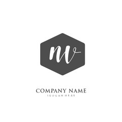 Handwritten initial letter N V NV for identity and logo. Vector logo template with handwriting and signature style.