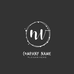Handwritten initial letter N V NV for identity and logo. Vector logo template with handwriting and signature style.