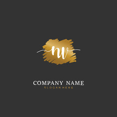 Handwritten initial letter N V NV for identity and logo. Vector logo template with handwriting and signature style.