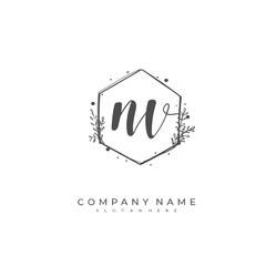 Handwritten initial letter N V NV for identity and logo. Vector logo template with handwriting and signature style.