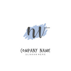Handwritten initial letter N V NV for identity and logo. Vector logo template with handwriting and signature style.