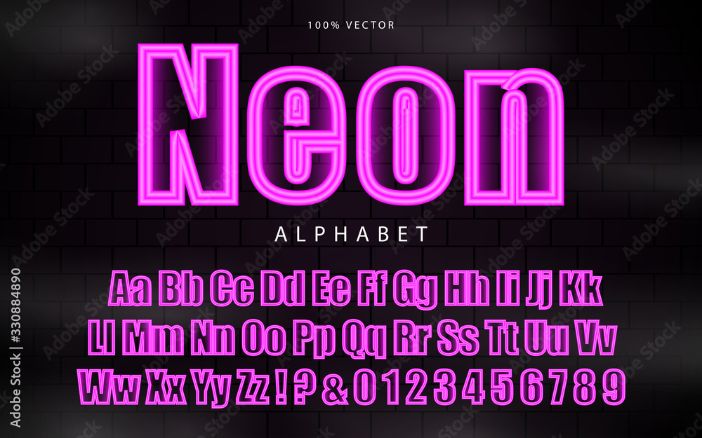 Poster abstract glowing and light neon effect font alphabet. minimal modern headline fonts and numbers. typ