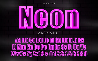 Abstract glowing and light neon effect font alphabet. Minimal modern headline fonts and numbers. Typography typeface uppercase lowercase and number. vector illustration