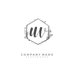 Handwritten initial letter U V UV for identity and logo. Vector logo template with handwriting and signature style.