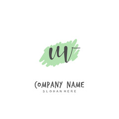 Handwritten initial letter U V UV for identity and logo. Vector logo template with handwriting and signature style.