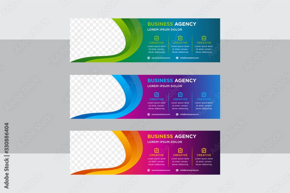 Poster set of color gradients vector web banners with place for photo or image. design a standard size temp
