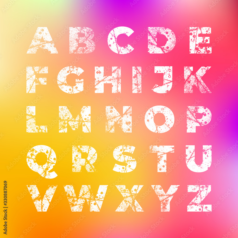 Fototapete grunge alphabet font. abstract handmade sans serif typeface. set of distress textured letters. ink s