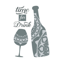 The beauty mandala lettering design, for unique ornate bottle and glass. Vector