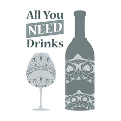 Mandala simple art design, for cute bottle and glass concept. Vector