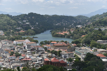 Scenic view of Kandy city in Sri lanka.Kandy is surrounded by mountains.The city's heart is scenic Kandy Lake (Bogambara Lake) and Temple of the Tooth (Sri Dalada Maligawa)