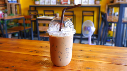 Ice Coffee on wooden table