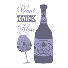 Simple purple color with mandala art design for ornate bottle and glass. Vector