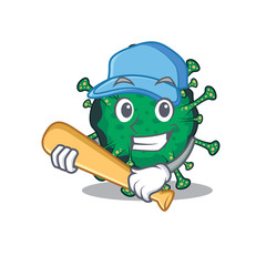 Mascot design style of bat coronavirus with baseball stick