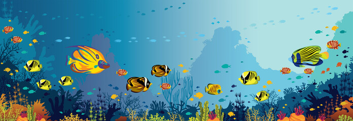 Onderwater koraalrif en vissen