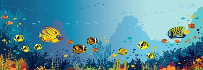 Deurstickers Kinderkamer Onderwater koraalrif en vissen