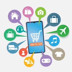 Fototapeta na wymiar Mobile application for shopping, Online supermaket, Smartphone with shopping app.