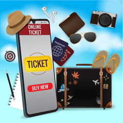 Mobile smartphone with the app to buy tickets, Smartphone with shopping app.