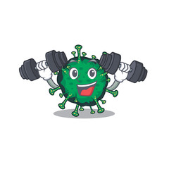 Smiley Fitness exercise bat coronavirus cartoon character raising barbells