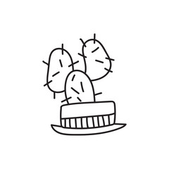 Cactus doodle illustration isolated on a white background. Home plant in pot. Hand-drawn line illustration. Can be used to colouring book.