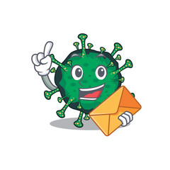 Cute face bat coronavirus mascot design with envelope