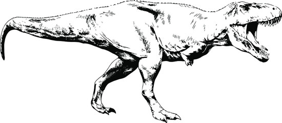 a large carnivorous dinosaur,attacks with snarling mouth