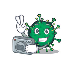 Bat coronavirus mascot design as a professional photographer with a camera