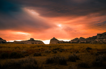 Dramatic sunset clouds over Scottsbluff national Monument