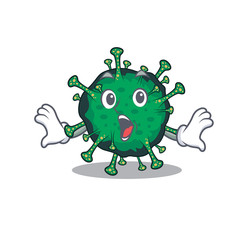 A cartoon character of bat coronavirus making a surprised gesture