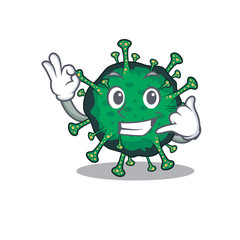 bat coronavirus mascot cartoon design showing Call me gesture