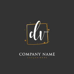 Handwritten initial letter D V DV for identity and logo. Vector logo template with handwriting and signature style.