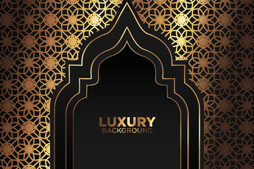 Luxury background. abstract black gold. black gold frame modern simple creative elegant with space of text can be used for Ramadan Islamic arabesque celebration invitation