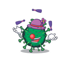 A sweet bat coronavirus mascot cartoon style playing Juggling